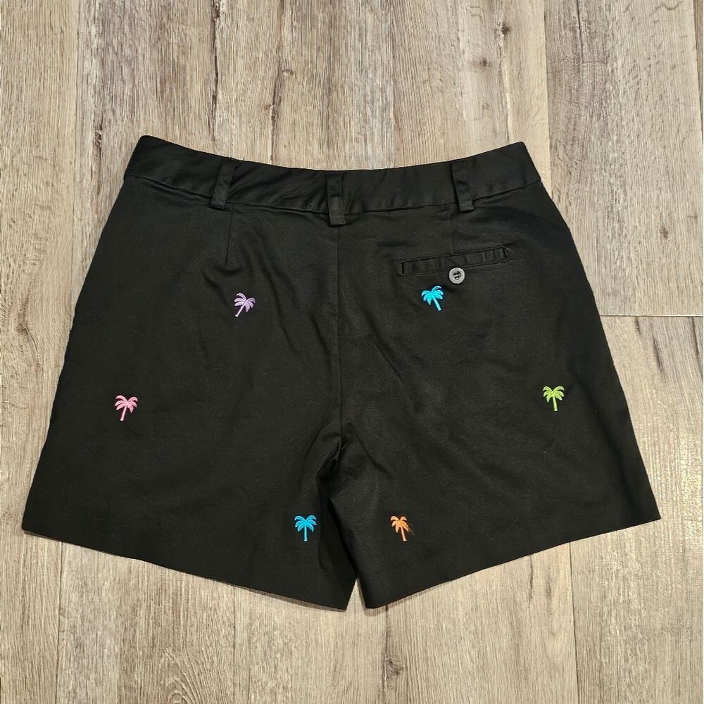BAMBOO TRADERS Black Shorts for Work Palm Tree Embroidered Flat Front Cute Kitch - Picture 9 of 9